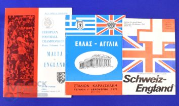 1971 England international away match programmes v Malta (3 February 1971), Greece (1st December