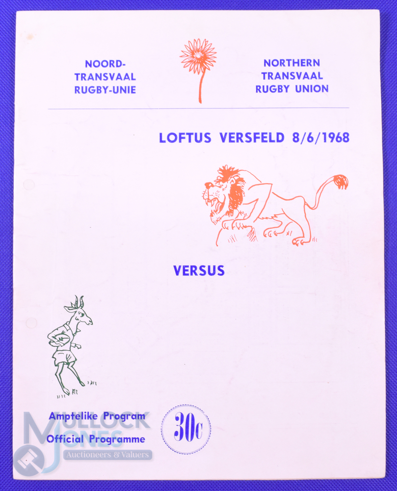 1968 British and I Lions Rugby Programme v S Africa, 1st Test: v the Springboks, at Loftus Versfeld,