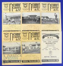Shrewsbury Town away match programmes v Newport County 1951/52, 1952/53, 1953/54, 1954/1955, 1955/56