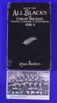 1924-5 NZ Invincible Rugby Tourists Signed Book and Postcard (2): Signed v neatly to the