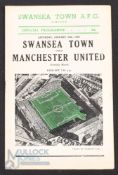 1958/59 Swansea Town v Manchester Utd friendly match programme 24 January 1959 at Vetch Field; good.