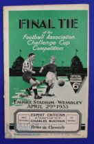 1933 FA Cup Final Manchester City v Everton match programme 29 April 1933 at Wembley; slight crease,