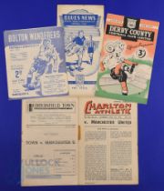 1948/49 Manchester Utd away match programmes v Bolton Wanderers, Charlton Athletic, Derby County,
