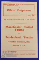 1956/57 Manchester Utd Youth v Sunderland Youth FAYC 3rd round 15 December 1956, single sheet, good.