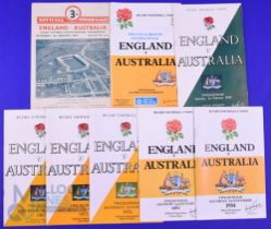1948-1988 England v Australia Rugby Programmes (8): Issues from 1948, 1958, 1966, 1973, 1976,