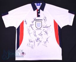 1997/98 England International Multi-Signed home football shirt in white Umbro, XXL, 15x Signatures