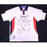 1997/98 England International Multi-Signed home football shirt in white Umbro, XXL, 15x Signatures