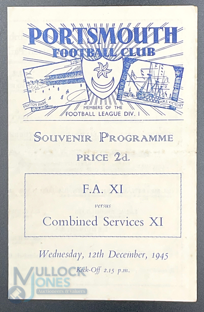 1945-46 FA XI v Combined Services XI 12th December 1945 played at Portsmouth Football Club -