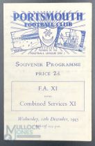 1945-46 FA XI v Combined Services XI 12th December 1945 played at Portsmouth Football Club -
