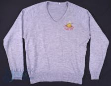 1985 Llanelli RFC Cup Winners Badged Pullover: 44" chest, excellent mid grey jumper from 40 years