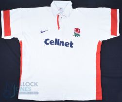 1997-9 England Phil Vickery International Rugby Jersey: Nike XXL short sleeved white jersey with