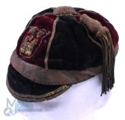 c1900 Dublin University (?) Velvet Rugby Honours Cap: Lion, harp and fiery gates badge would seem to