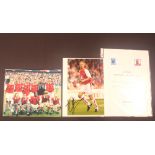 Arsenal colour team photograph late 1990s with team signatures including Keown, Merson, Parlour,