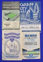 1955/56 Manchester Utd away programmes v Portsmouth (heavy rust staple), Cardiff City (fold),