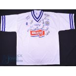 1997/98 Leicester City Multi-Signed away football shirt in white, Fox/Walkers, size 46/48", short