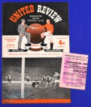1956/57 Manchester Utd v Everton FAC 5th round match programme & Ticket: good. (2)