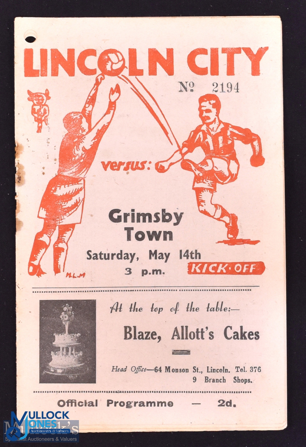 1948/49 Lincoln City v Grimsby Town Lincolnshire Cup final football programme 14 May 1949; rusty - Image 2 of 4