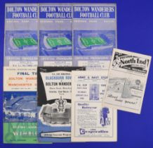 1957/58 Bolton Wanderers FAC winning season to include cup home programmes Wolves, Stoke City,