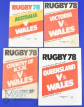 1978 Wales Tour to Australia Rugby Programmes (5): 1978 v Victoria, grubby, NSW Country, quite