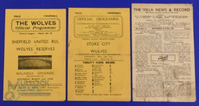 Wolverhampton Wanderers home reserve match programmes 1945/46 Sheffield Utd (2 March 1946), 1946/