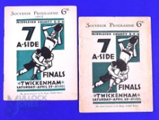 Scarce 1928 and 1929 Middlesex Sevens Rugby Programmes (2): Nice pair in those attractive coloured