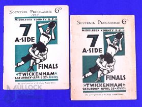 Scarce 1928 and 1929 Middlesex Sevens Rugby Programmes (2): Nice pair in those attractive coloured