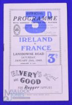 1949 Ireland v France Rugby Programme: 16pp edition for this French visit during an Ireland Triple