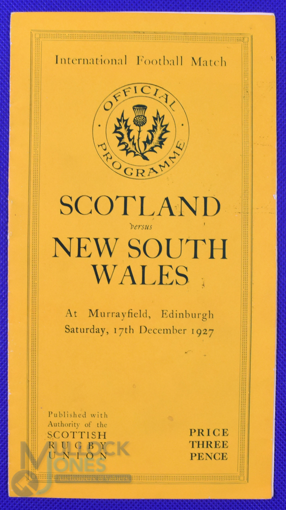 Scarce 1927 Scotland v New South Wales Rugby Programme: Standard Murrayfield slim orange 8pp issue v