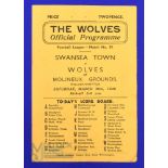 1945/46 Wolverhampton Wanderers v Swansea Town football league south match programme 30 March