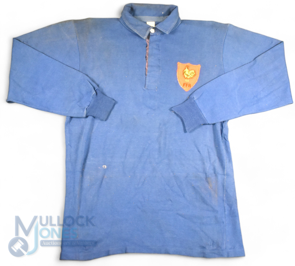 1977 Robert Paparamborde France Blue Rugby Jersey: Great match worn no.3 jersey from the legendary - Image 2 of 4