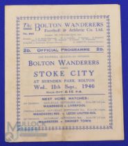 1946/47 Bolton Wanderers v Stoke City Div. 1 match programme 11 September 1946; fair. (1)