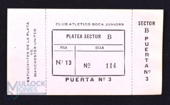1968 Scarce match Ticket Estudiantes de la Plata v Manchester United issued by Club Atletico Bocca