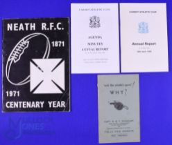 1971 Neath RFC Centenary History and Cardiff etc (4): Striking 60pp softback for the Welsh All