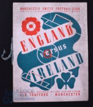 1938/1939 England v Ireland full international match programme 16 November 1938 at Old Trafford;