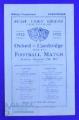Scarce 1922 Varsity Match Rugby Programme: Usual 4pp blue, Cambridge win, fold a tad grubby to