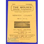 1945/46 Wolverhampton Wanderers v Newport County football league (south) match programme 16 March