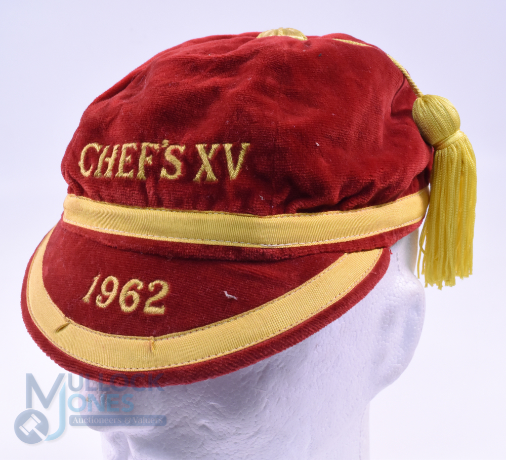 1931 and 1962 Velvet Rugby Honours Caps (2): A six-panelled black and red cap embroidered 'XV' and