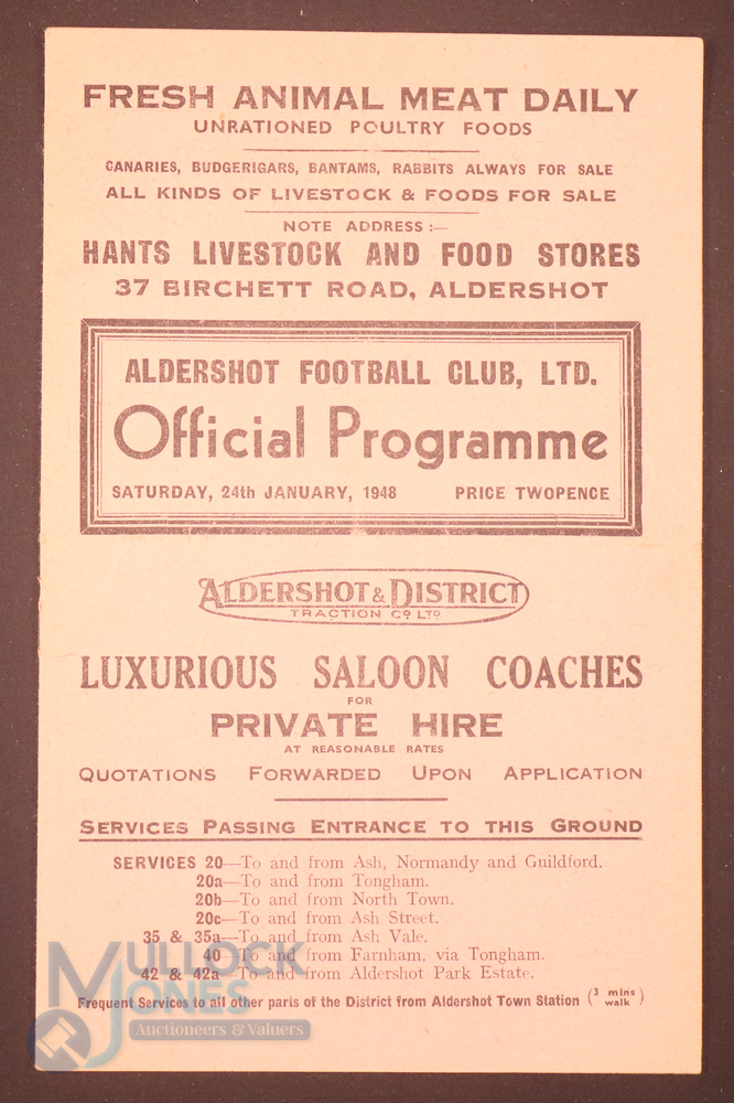 1947/48 Aldershot v Reading Div. 3 (S) 4 page match programme 24 January 1948; fair. (1)