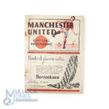 Pre-War 1937/1938 Manchester Utd v Bury Div. 2 match programme 7th May 1938; slight crease, heavy