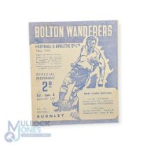 1947/48 Bolton Wanderers v Burnley Div. 1 match programme 3 January 1948; good. (1)