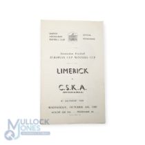 1965/66 European Cup Winners Cup match programme Limerick v CSKA (Bulgaria) 6 October 1965; good. (