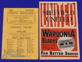 1946/47 Wolverhampton Wanderers v Sheffield Utd Div. 1 match programme (16 November) plus away