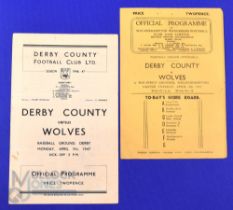 1946/47 Wolverhampton Wanderers v Derby County Div. 1 match programme 8 April 1947; Derby County v