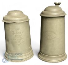 Marlborough College 19th century Pewter lidded Tankards 1876 Drop Kick named to A House and 1877