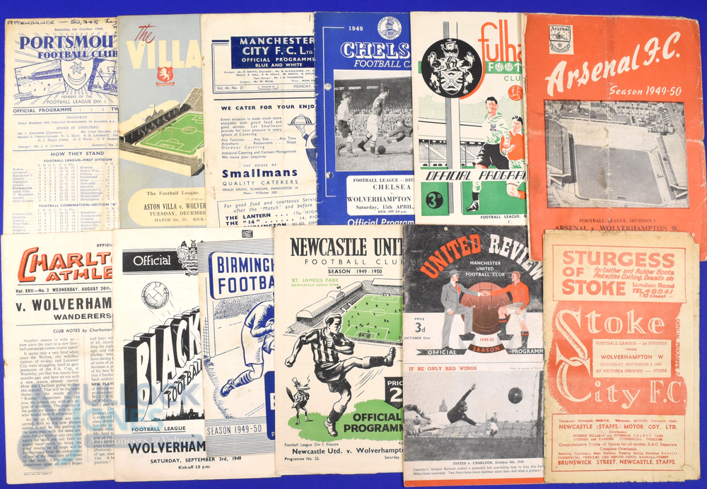 1949/50 Wolverhampton Wanderers away match programmes to include Portsmouth, Aston Villa, Manchester