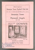 1945-46 Swansea Town v Plymouth Argyle Boxing Day 26th December 1945 football programme, heavy
