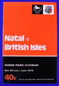 1974 British and I Lions v Natal Rugby Programme: At Durban. A compact 36pp, excellent condition