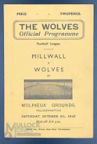 1945-46 Wolves v Millwall 6th October 1945 football programme - light pocket folds