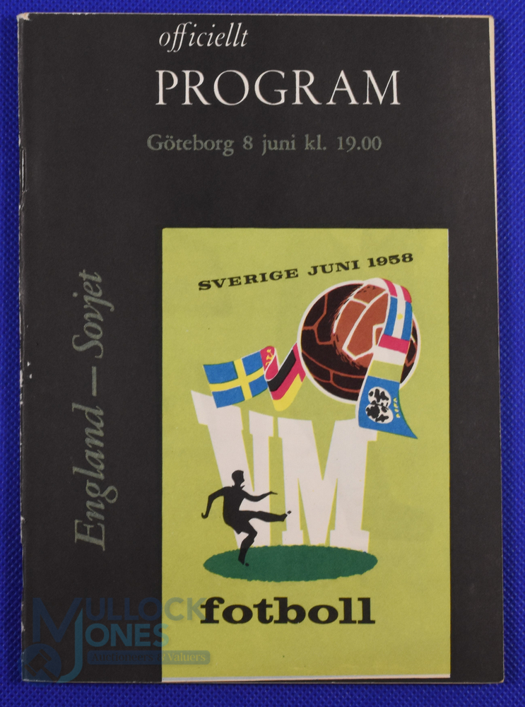 1958 World Cup England v Soviet Union match programme 8 June 1958 in Gothenburg; fair/good. (1)