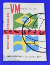 1958 World Cup final match programme Brazil v Sweden at Gothenburg, 29 June 1958; fair/good. (1) NB: